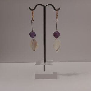 Elegant Purple and White Drop Earrings